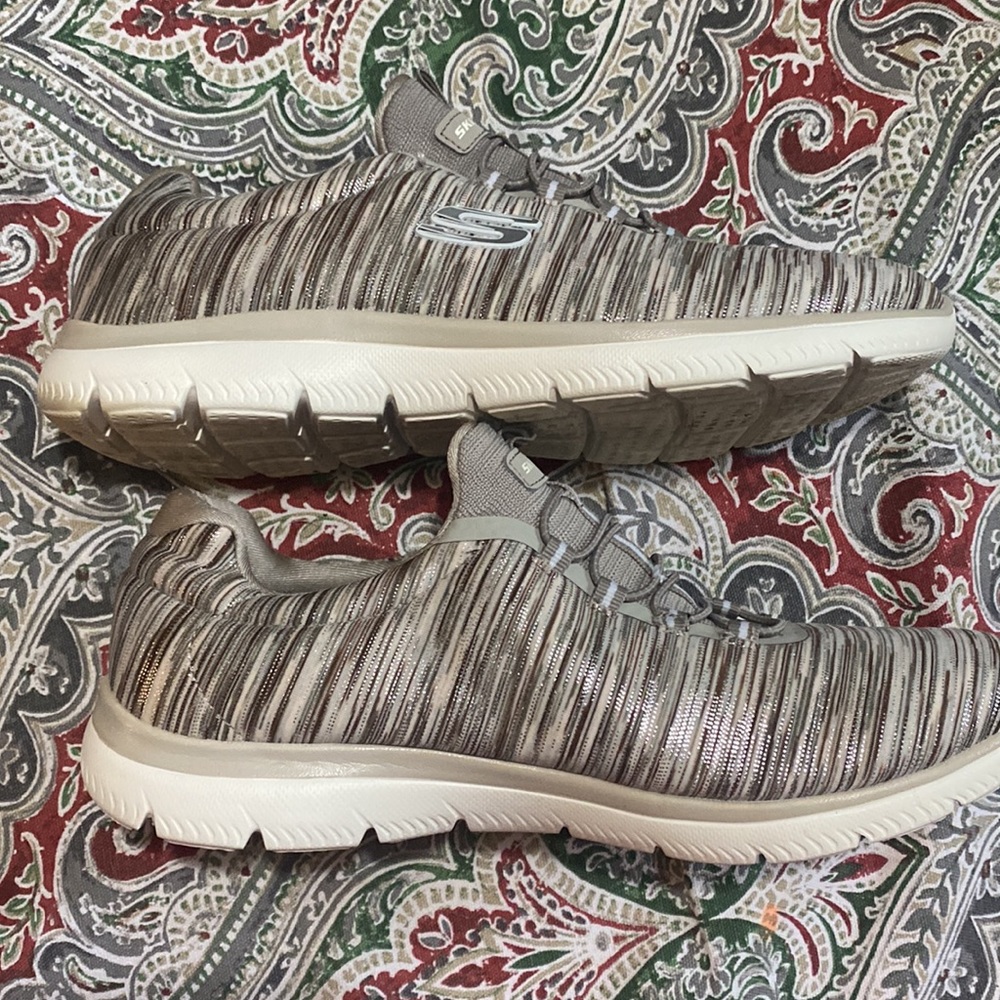 Skechers Taupe and Ivory Slip-On Athletic Sneakers